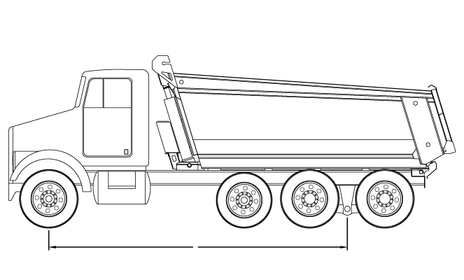 Bridge law example: tri-axle dump truck with 217 inch wheelbase and 80,000 lbs GVW